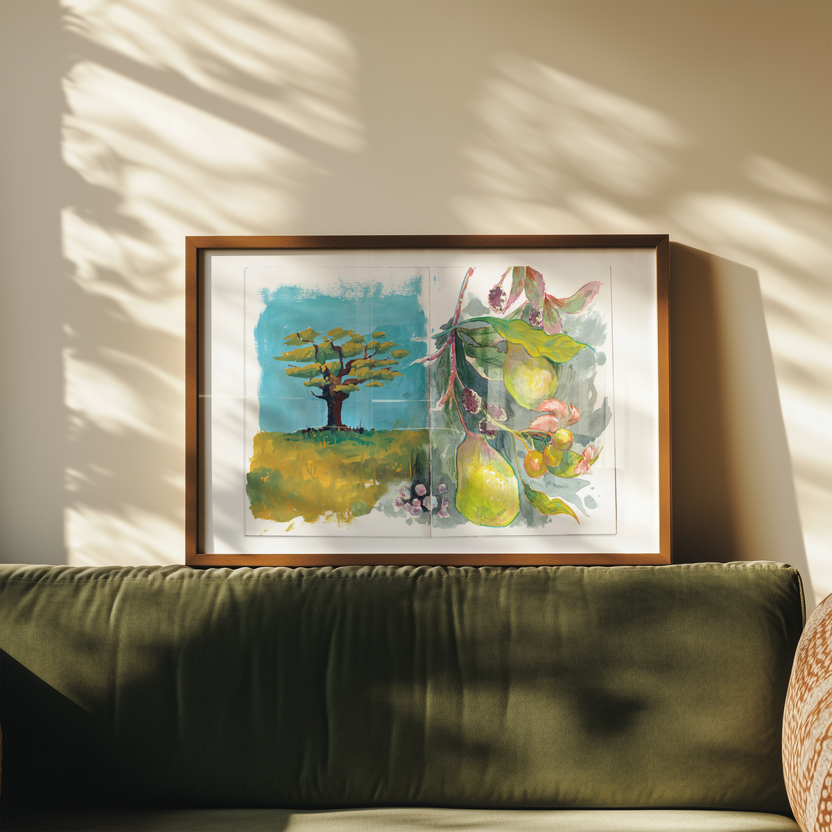 Tree and Pears Sketchbook Print -Original Gouache, Watercolour and Coloured Pencil Sketchbook Illustration
